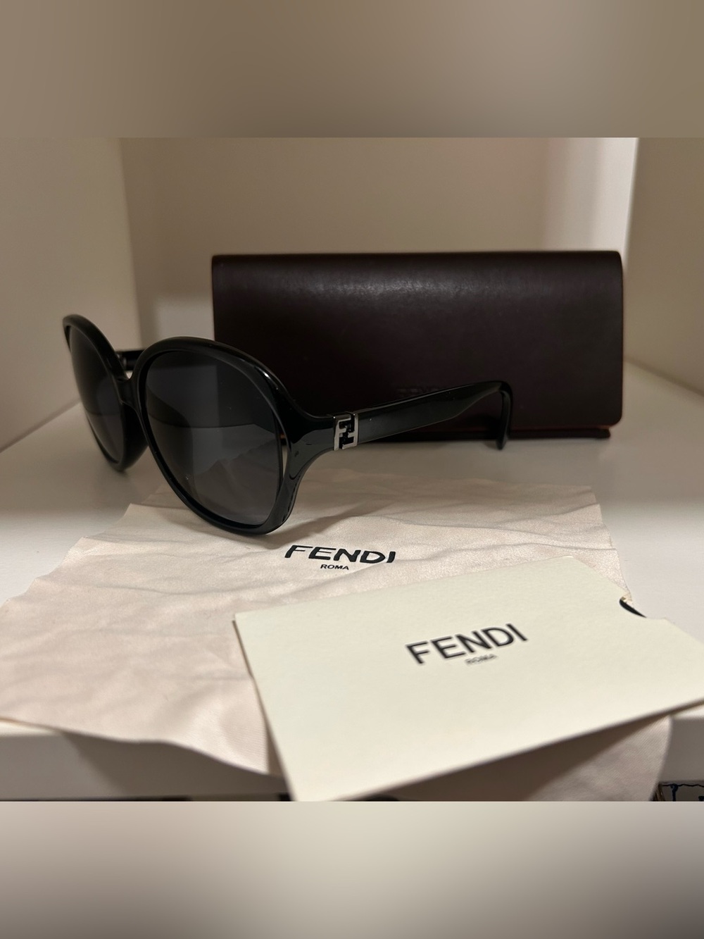 Fendi Black Gloss Oversized Women's Sunglasses with Silver Logo Accent